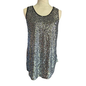 W.A.Y. Black Silver Sequin Tank Top Women's L